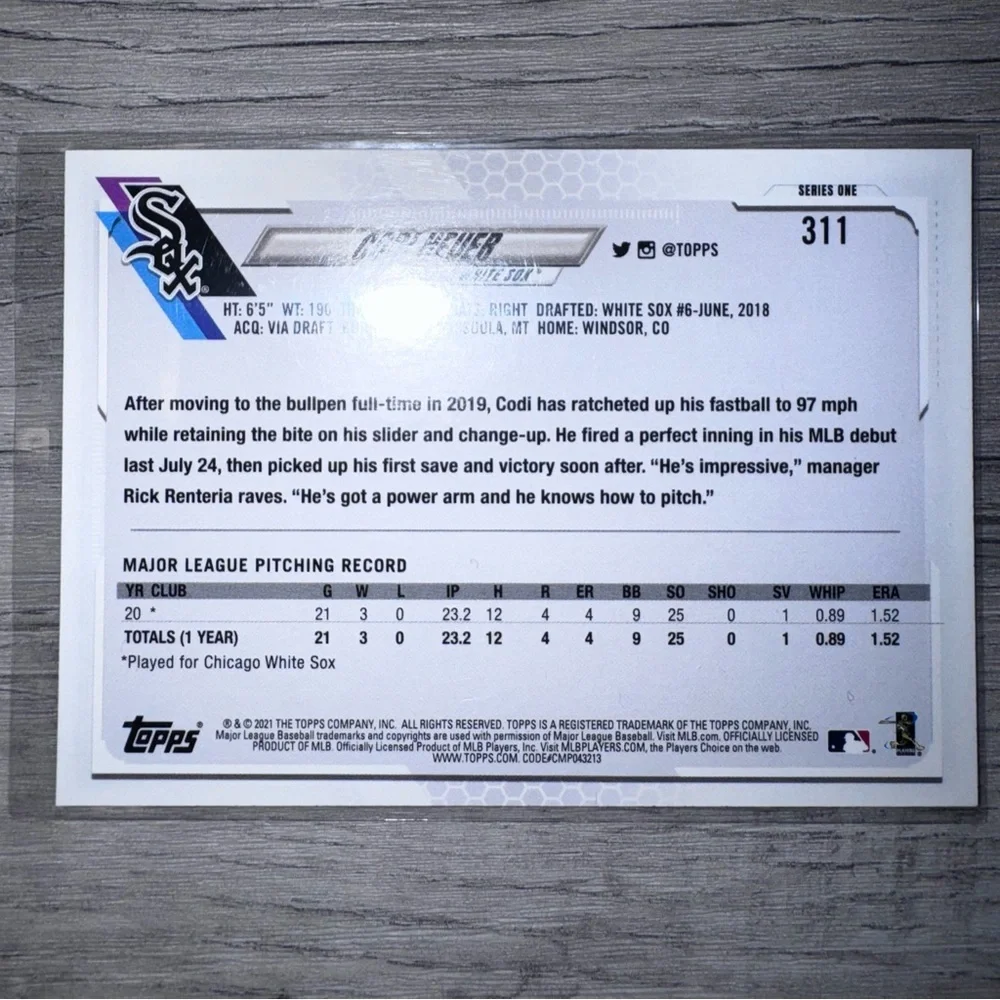 2021 Topps #311 Codi Heuer RC Employee Edition Extremely Rare Amazing Condition - Picture 3 of 4
